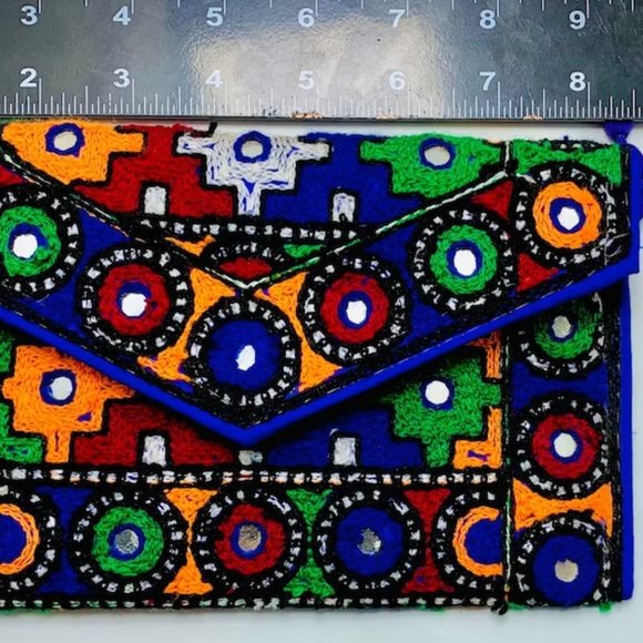 Handmade Multicolor Cross Bag, Ethnic Tribal Bag With Thread Work and Mirrors - Picture 8 of 8